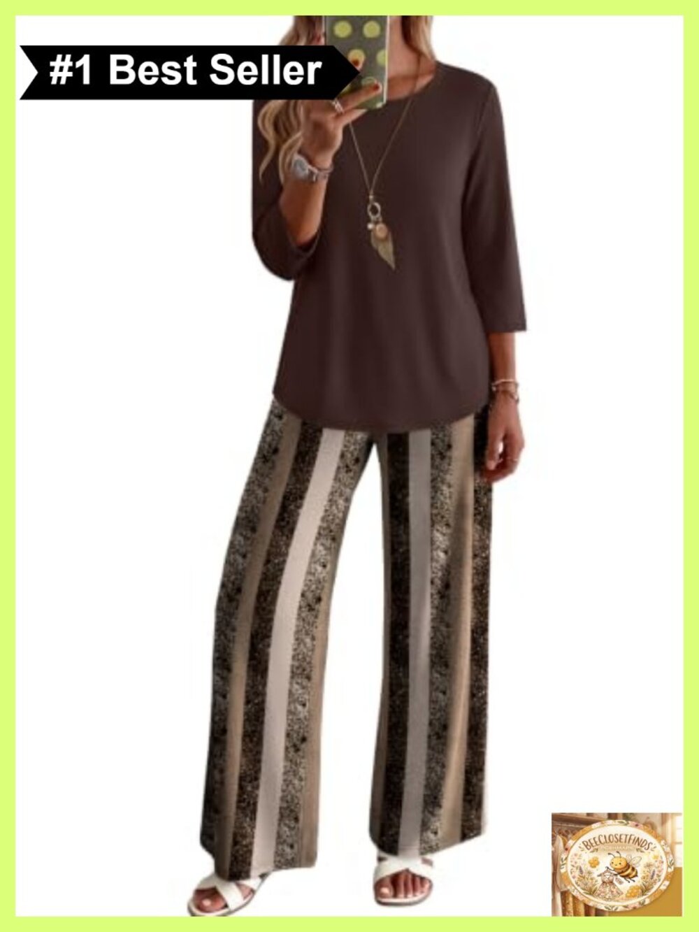 Women's Two Piece Lounge Set 3/4 Sleeve Top Geometric Print Pants with Pockets